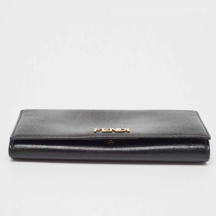 Pre Owned Fendi Black Glossy Leather Logo Flap Continental Wallet