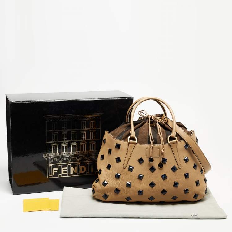 Pre Owned Fendi Light Beige Leather Studded B. Fab Tote