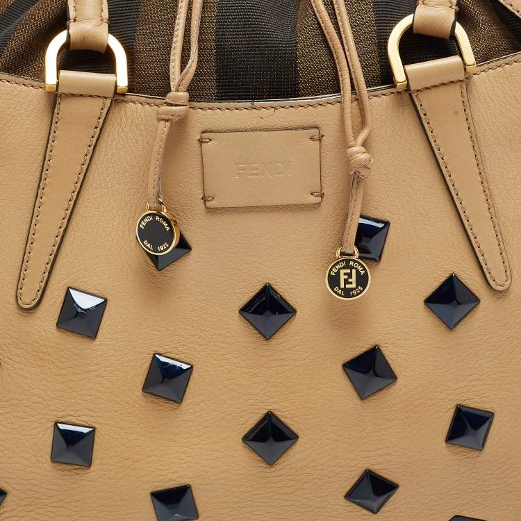 Pre Owned Fendi Light Beige Leather Studded B. Fab Tote