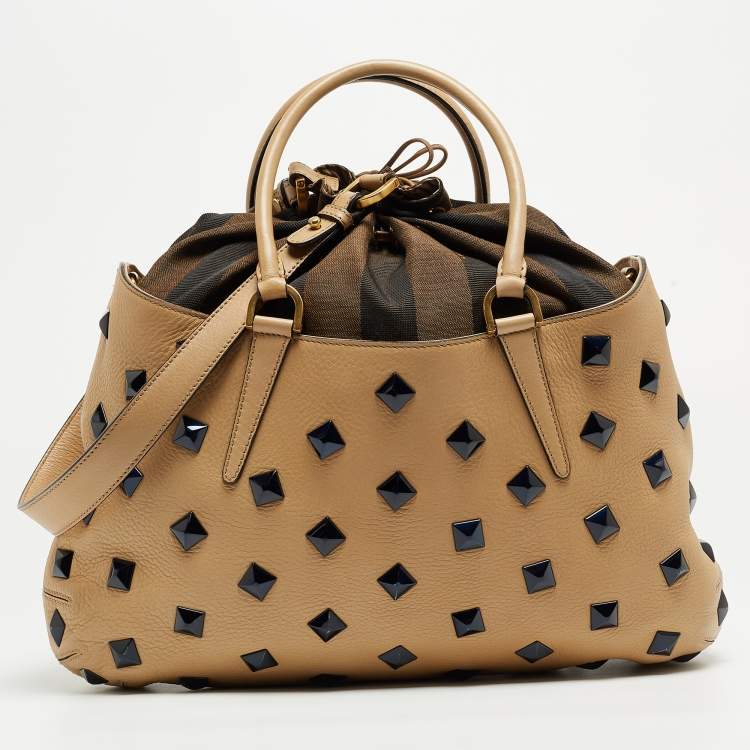 Pre Owned Fendi Light Beige Leather Studded B. Fab Tote