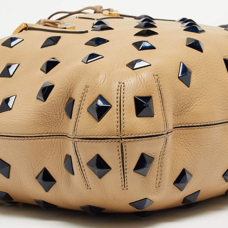 Pre Owned Fendi Light Beige Leather Studded B. Fab Tote