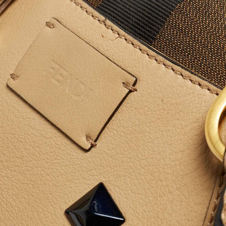 Pre Owned Fendi Light Beige Leather Studded B. Fab Tote