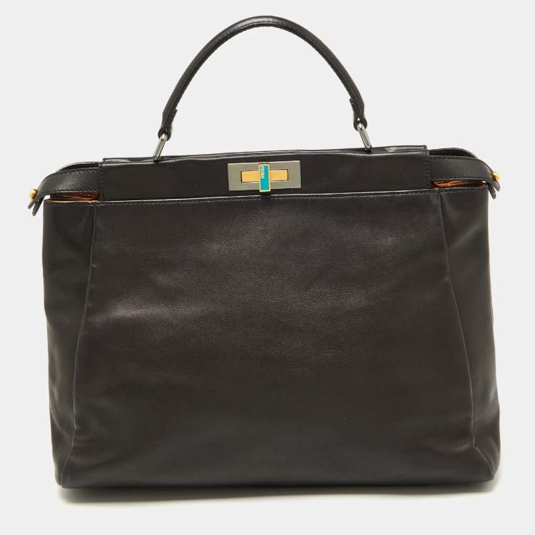 Pre Owned Fendi Black Leather Large Peekaboo Top Handle Bag