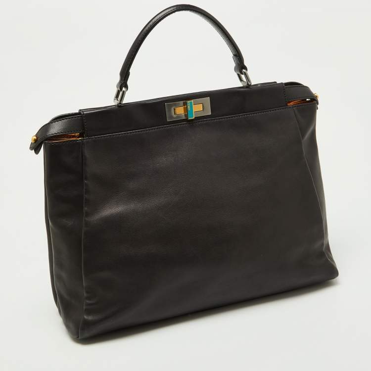 Pre Owned Fendi Black Leather Large Peekaboo Top Handle Bag