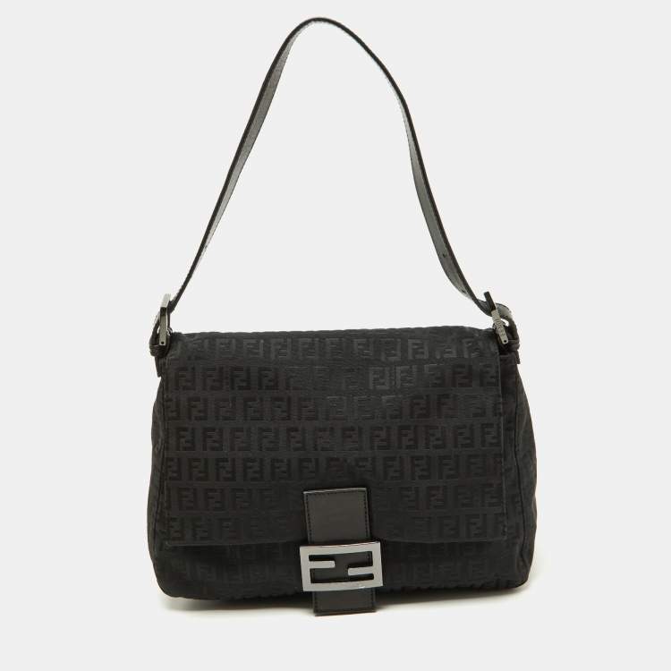 Pre Owned Fendi Black Zuchinno Fabric and Leather Mama Baguette Shoulder Bag