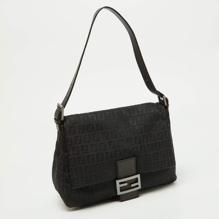 Pre Owned Fendi Black Zuchinno Fabric and Leather Mama Baguette Shoulder Bag
