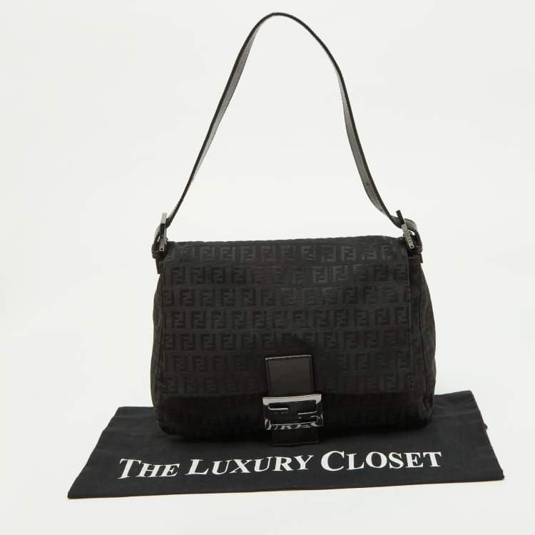 Pre Owned Fendi Black Zuchinno Fabric and Leather Mama Baguette Shoulder Bag