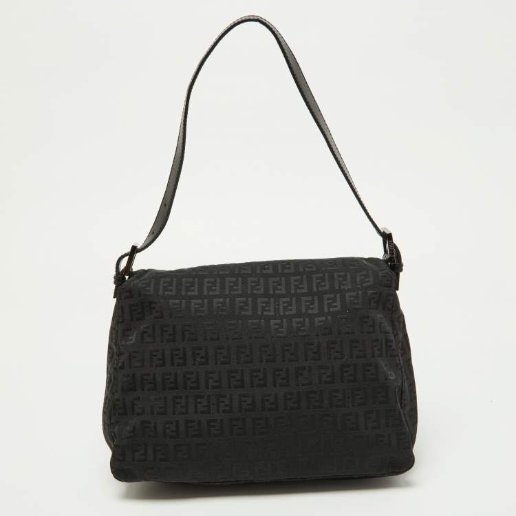 Pre Owned Fendi Black Zuchinno Fabric and Leather Mama Baguette Shoulder Bag