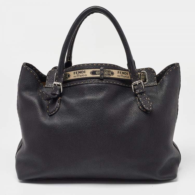 Pre Owned Fendi Black Selleria Leather Grand Villa Borghese Tote
