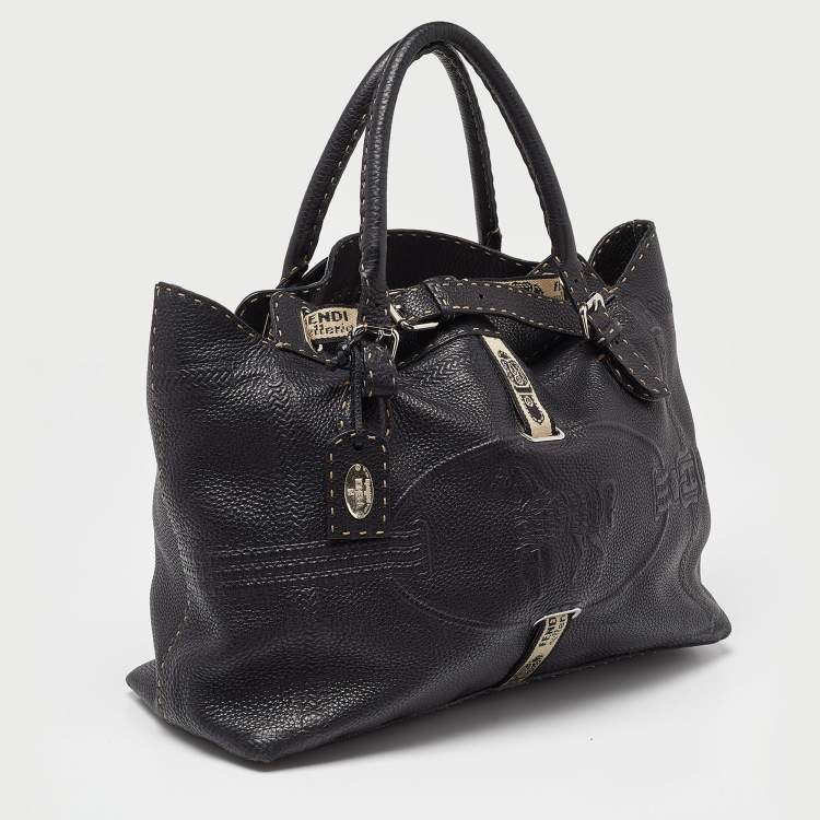 Pre Owned Fendi Black Selleria Leather Grand Villa Borghese Tote