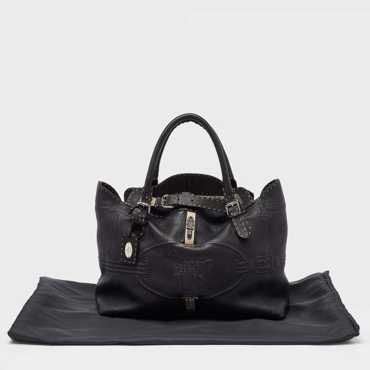 Pre Owned Fendi Black Selleria Leather Grand Villa Borghese Tote