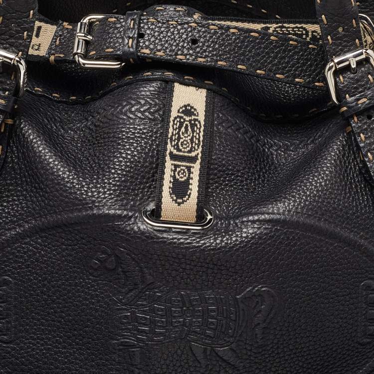 Pre Owned Fendi Black Selleria Leather Grand Villa Borghese Tote