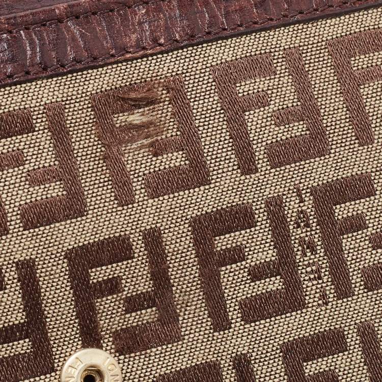 Pre Owned Fendi Beige/Brown Zucca Canvas and Leather Bi-fold Continental Wallet