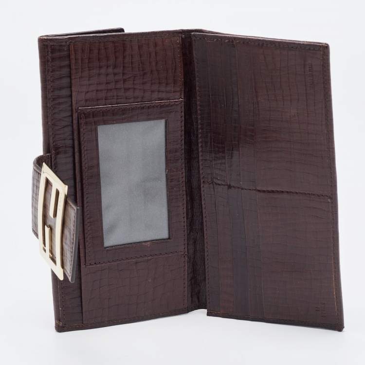 Pre Owned Fendi Beige/Brown Zucca Canvas and Leather Bi-fold Continental Wallet