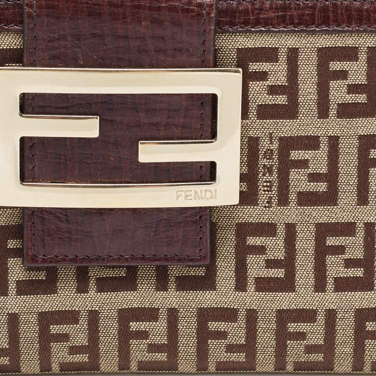 Pre Owned Fendi Beige/Brown Zucca Canvas and Leather Bi-fold Continental Wallet