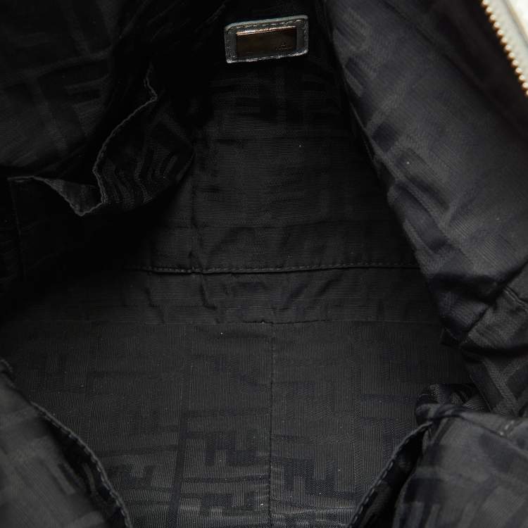 Pre Owned Fendi Silver Perforated Patent Leather Crossword Grande Bag