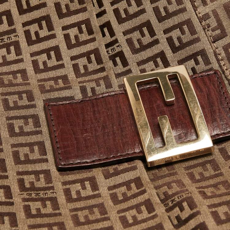 Pre Owned Fendi Beige/Brown Zucchino Fabric and Leather Mama Baguette Bag