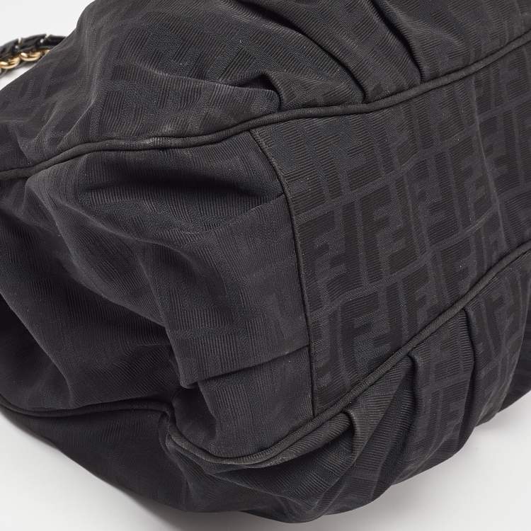 Pre Owned Fendi Black Zucca Canvas and Patent Leather Mia Shoulder Bag