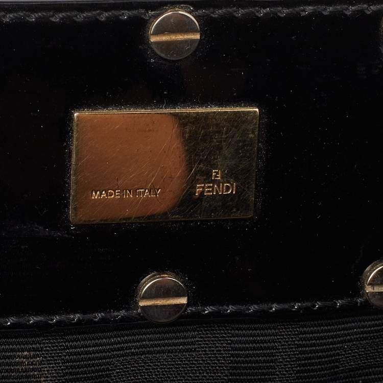 Pre Owned Fendi Black Zucca Canvas and Patent Leather Mia Shoulder Bag