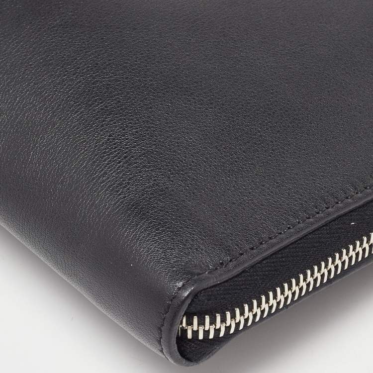 Pre Owned Fendi Black Leather and Shearling Fur FF Fflynn Zip Clutch
