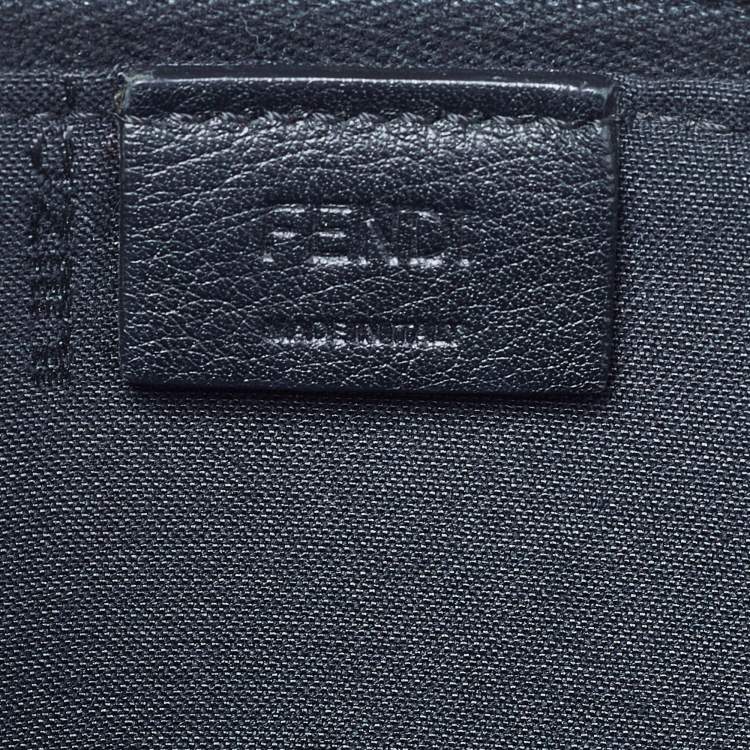 Pre Owned Fendi Black Leather and Shearling Fur FF Fflynn Zip Clutch