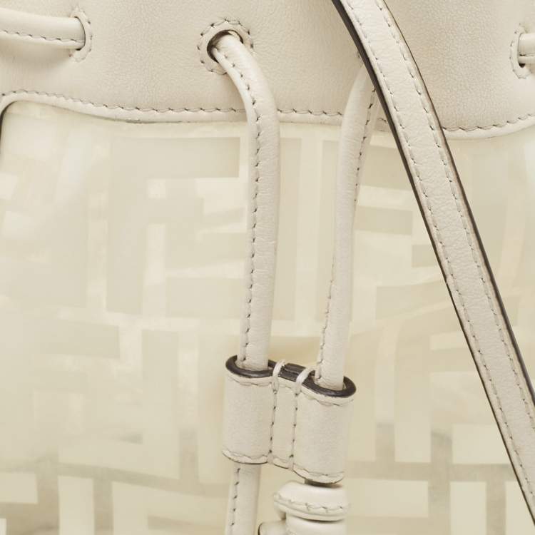 Pre Owned Fendi White Zucca PVC And Leather Mini Mon Tresor Drawstring Bucket Bag