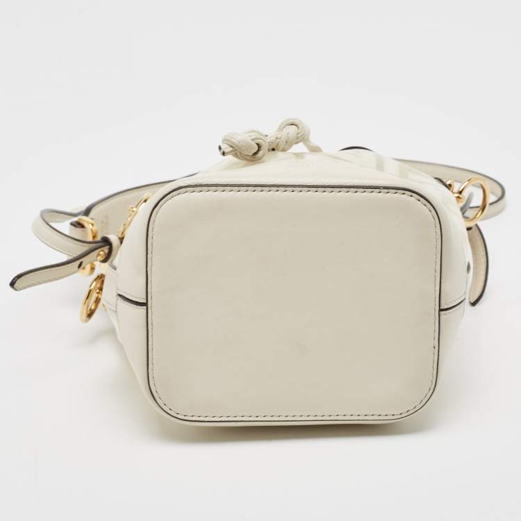 Pre Owned Fendi White Zucca PVC And Leather Mini Mon Tresor Drawstring Bucket Bag
