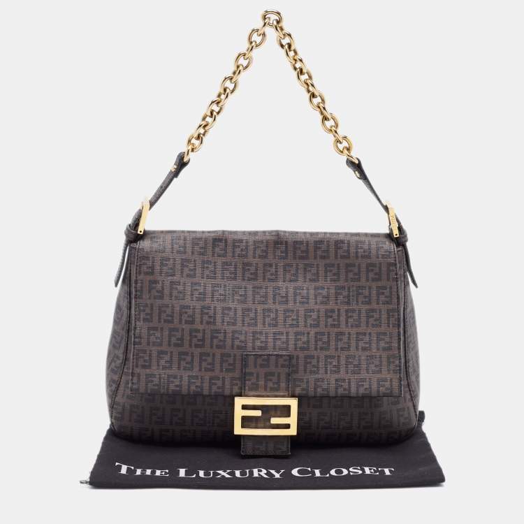 Pre Owned Fendi Brown Zucchino Coated Canvas Mama Baguette Bag