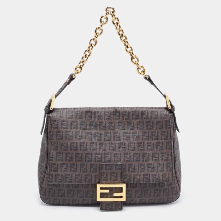Pre Owned Fendi Brown Zucchino Coated Canvas Mama Baguette Bag