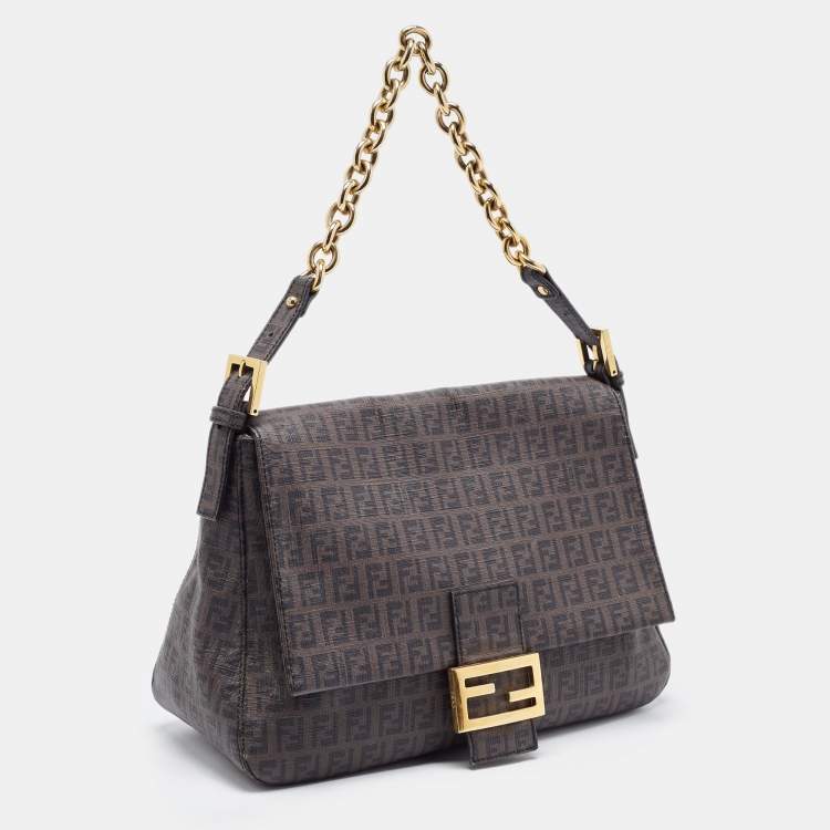 Pre Owned Fendi Brown Zucchino Coated Canvas Mama Baguette Bag