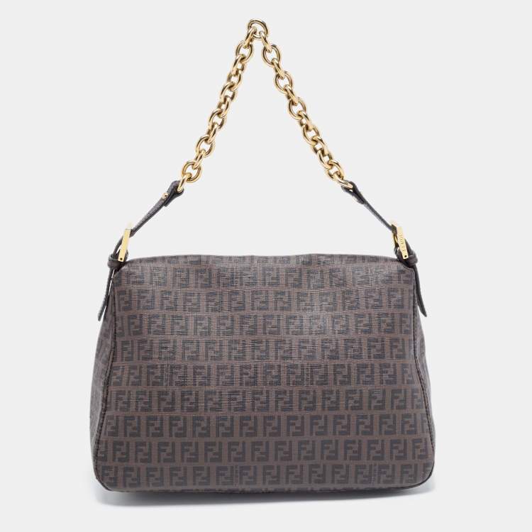 Pre Owned Fendi Brown Zucchino Coated Canvas Mama Baguette Bag