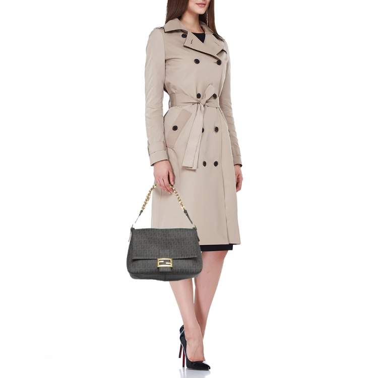 Pre Owned Fendi Brown Zucchino Coated Canvas Mama Baguette Bag