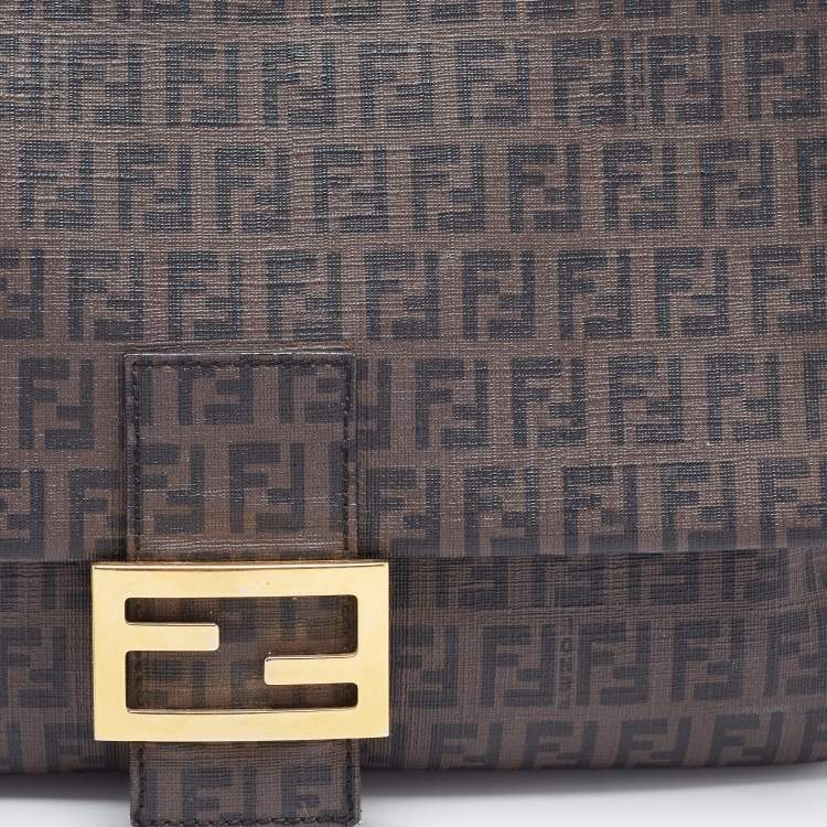 Pre Owned Fendi Brown Zucchino Coated Canvas Mama Baguette Bag