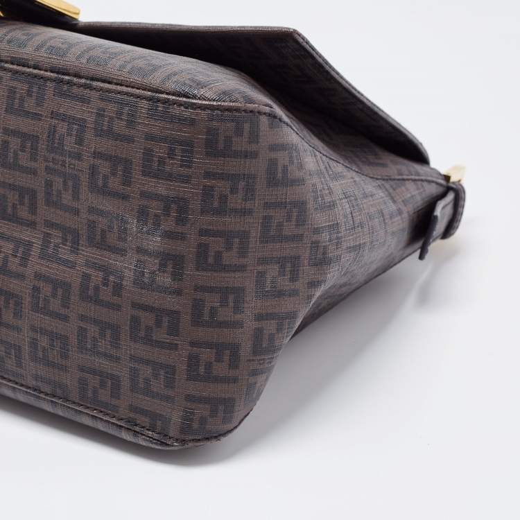 Pre Owned Fendi Brown Zucchino Coated Canvas Mama Baguette Bag