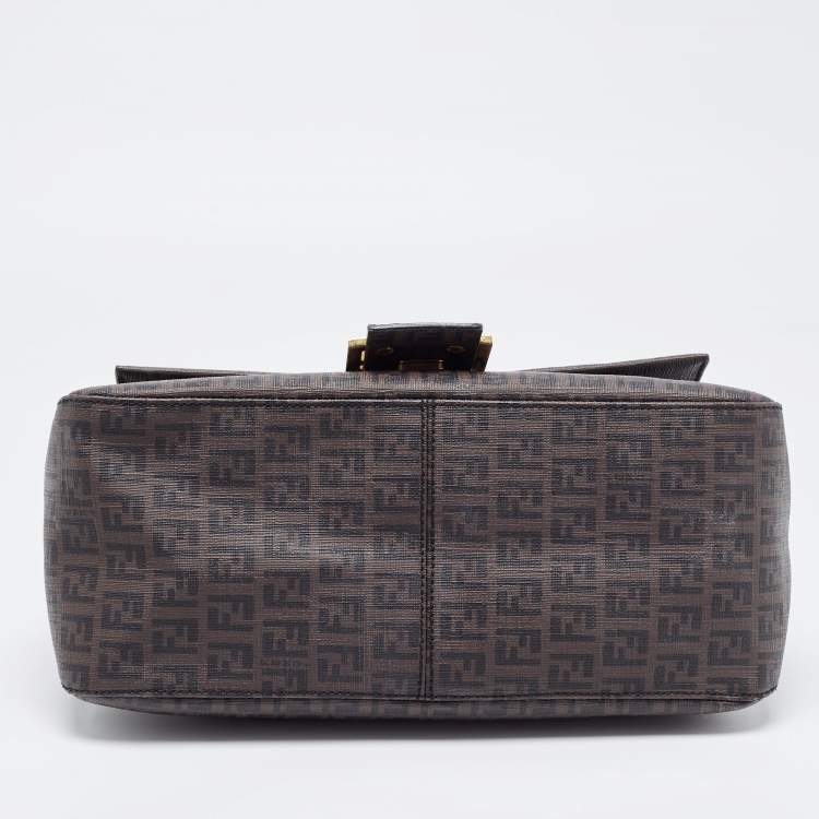 Pre Owned Fendi Brown Zucchino Coated Canvas Mama Baguette Bag