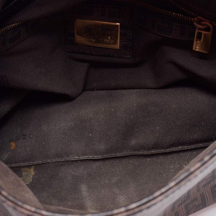Pre Owned Fendi Brown Zucchino Coated Canvas Mama Baguette Bag