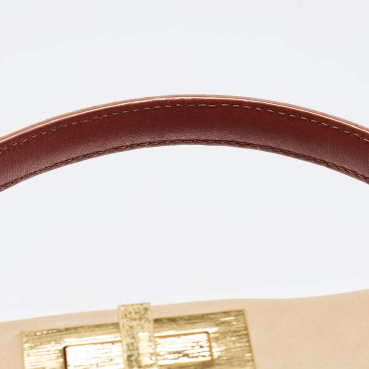 Pre Owned Fendi Beige/Brown Leather Large Peekaboo Top Handle Bag