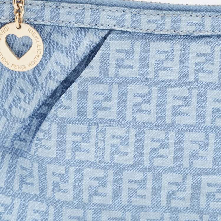 Pre Owned Fendi Blue Zucchino Coated Denim Charm Chain Pochette 