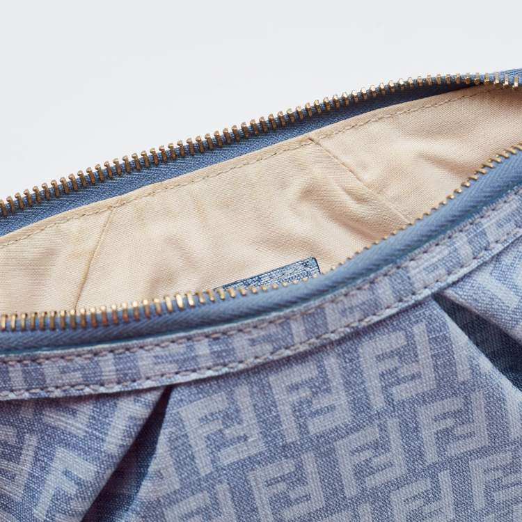 Pre Owned Fendi Blue Zucchino Coated Denim Charm Chain Pochette 