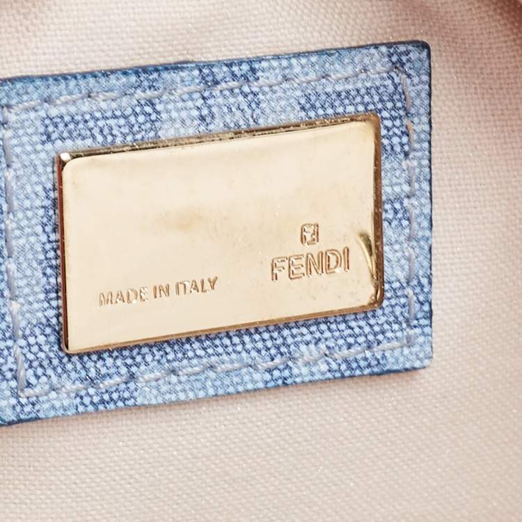 Pre Owned Fendi Blue Zucchino Coated Denim Charm Chain Pochette 