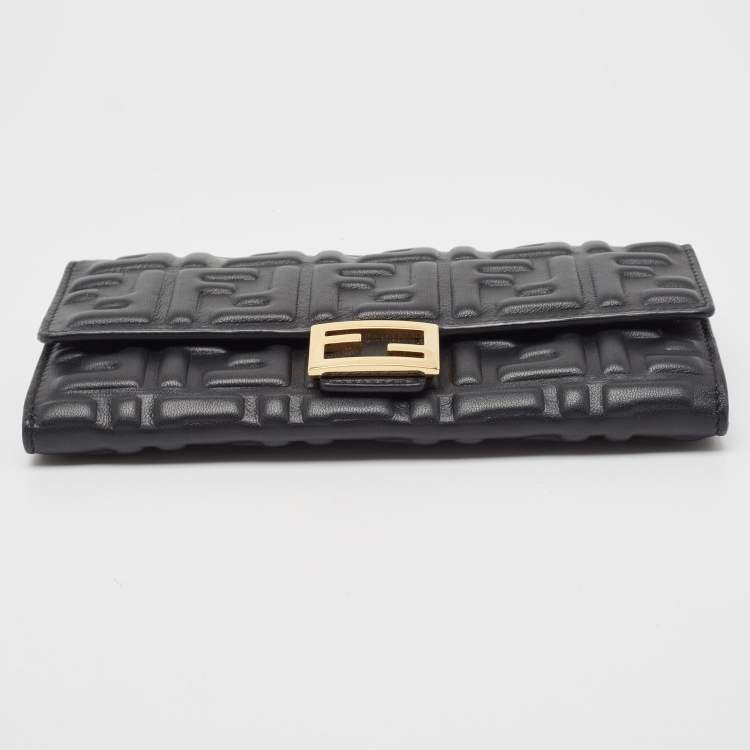 Pre Owned Fendi Black Zucca Embossed Leather FF Flap Continental Wallet 