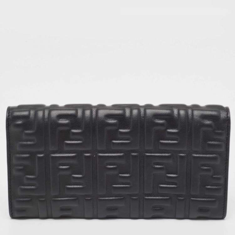 Pre Owned Fendi Black Zucca Embossed Leather FF Flap Continental Wallet 