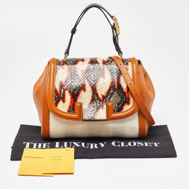 Pre Owned Fendi Multicolor Leather, Canvas and Snakeskin Silvana Top Handle Bag