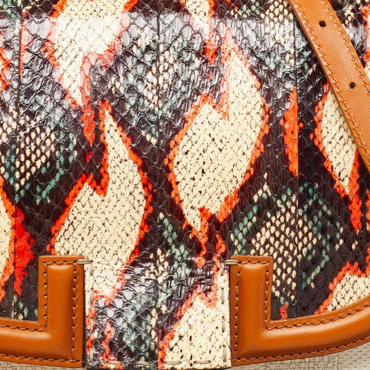 Pre Owned Fendi Multicolor Leather, Canvas and Snakeskin Silvana Top Handle Bag