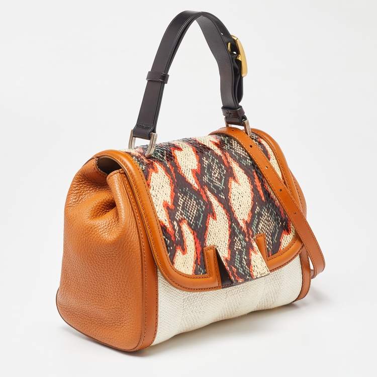 Pre Owned Fendi Multicolor Leather, Canvas and Snakeskin Silvana Top Handle Bag