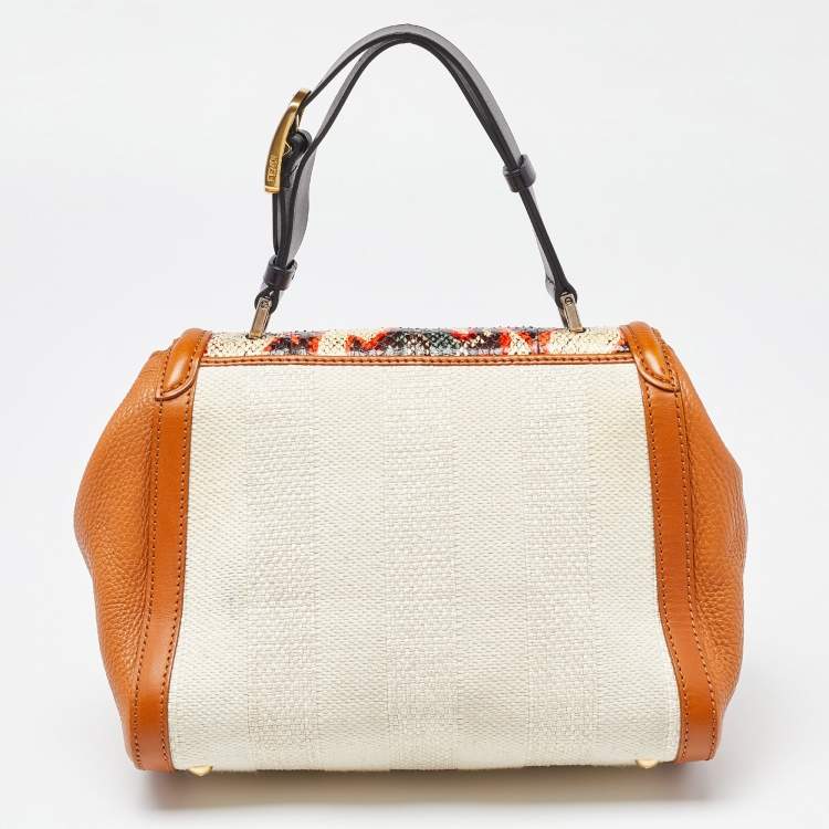 Pre Owned Fendi Multicolor Leather, Canvas and Snakeskin Silvana Top Handle Bag