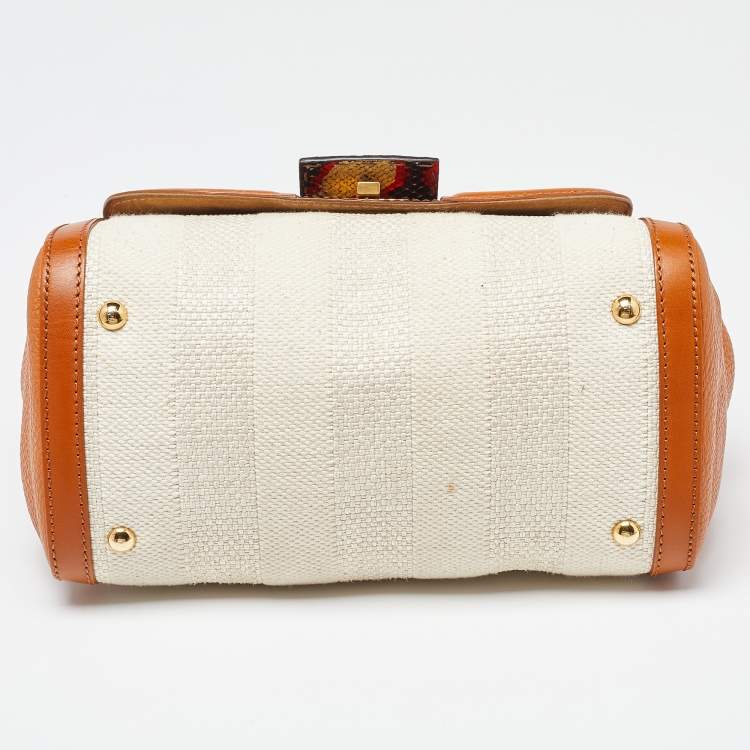 Pre Owned Fendi Multicolor Leather, Canvas and Snakeskin Silvana Top Handle Bag