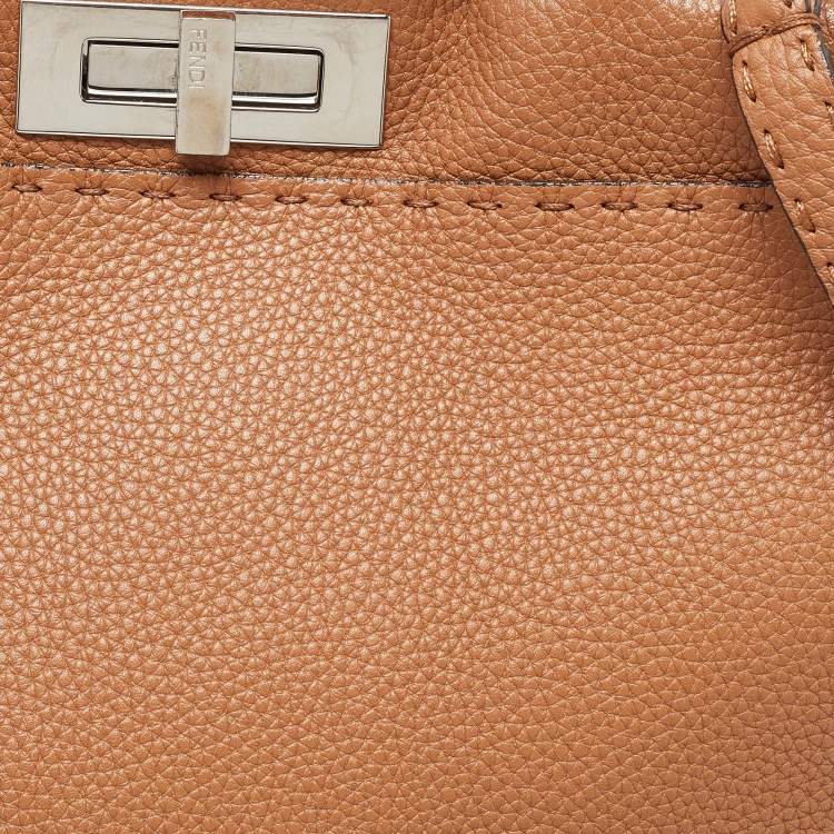 Pre Owned Fendi Brown Leather Large Peekaboo Top Handle Bag