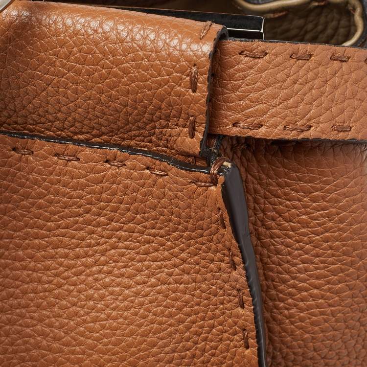 Pre Owned Fendi Brown Leather Large Peekaboo Top Handle Bag