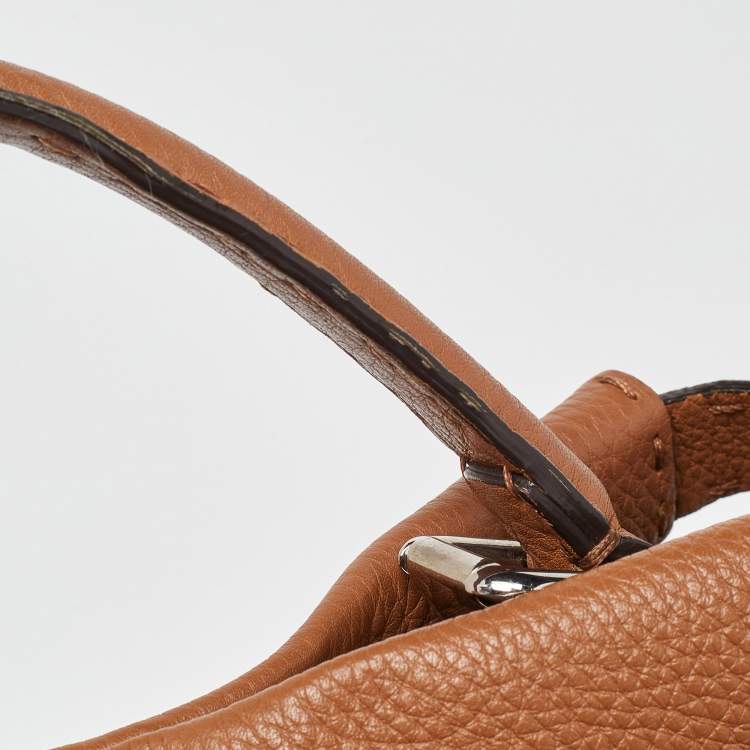 Pre Owned Fendi Brown Leather Large Peekaboo Top Handle Bag